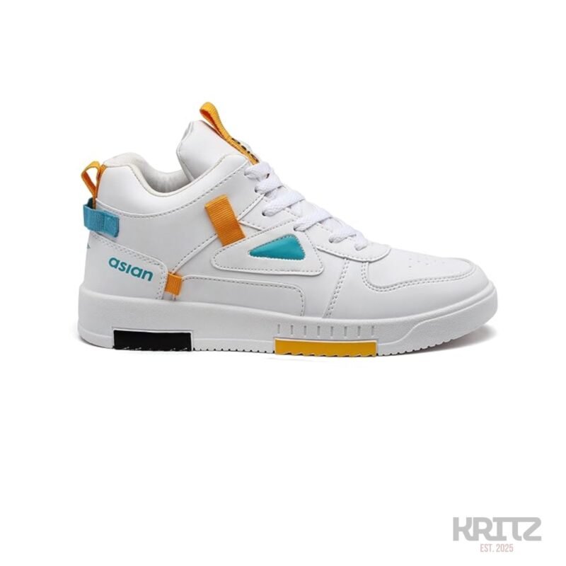 Men mid top sneakers white yellow teal street style shoes