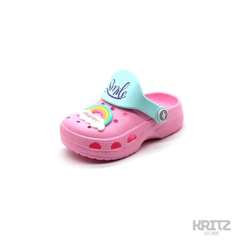 Kids Pink Cartoon Clogs with Smile Strap and Cute Cartoon Design