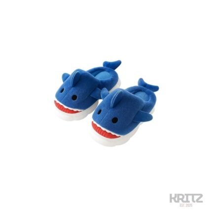 Kids shark slippers blue plush cartoon indoor soft sandals for children