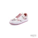 Women floral casual sneakers white and pink low-top shoes